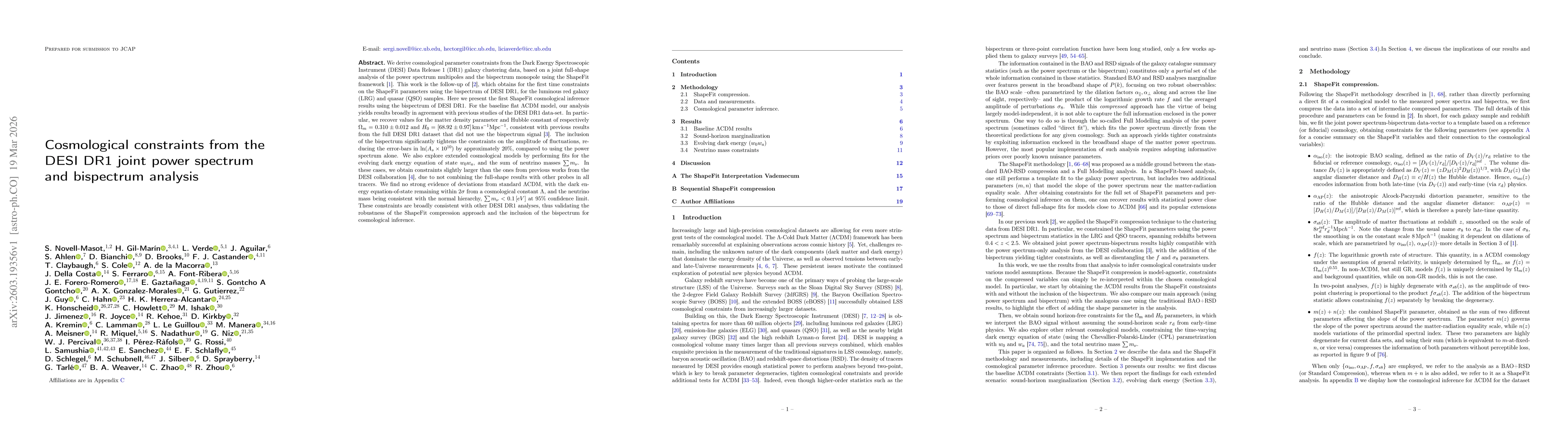 Thumbnail for Cosmological constraints from the DESI DR1 joint power spectrum and bispectrum analysis