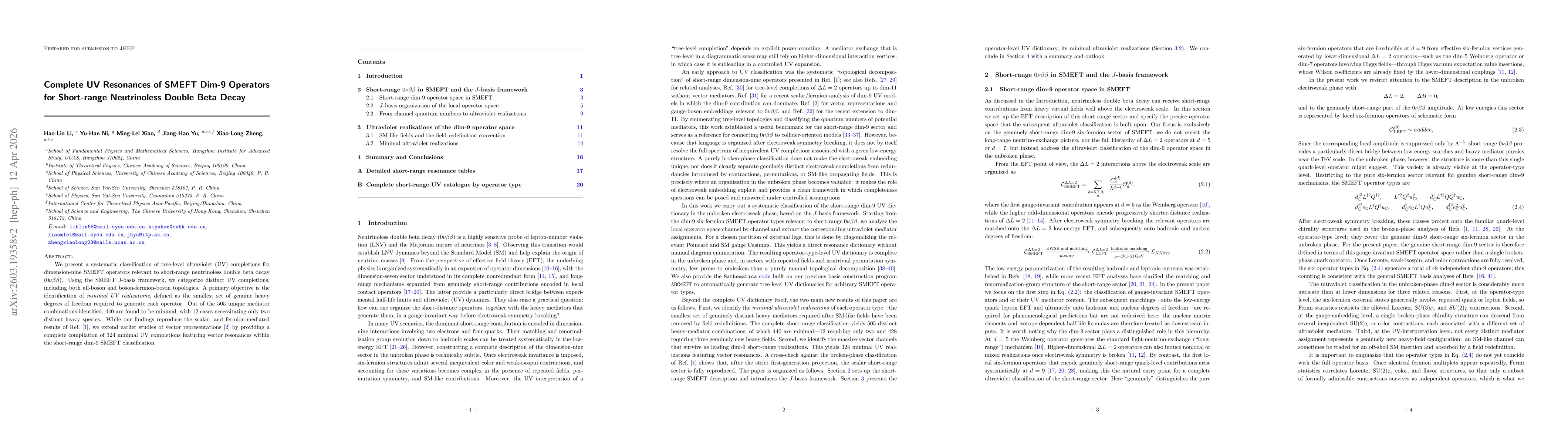 Thumbnail for Complete UV Resonances of SMEFT Dim-9 Operators for Short-range Neutrinoless Double Beta Decay