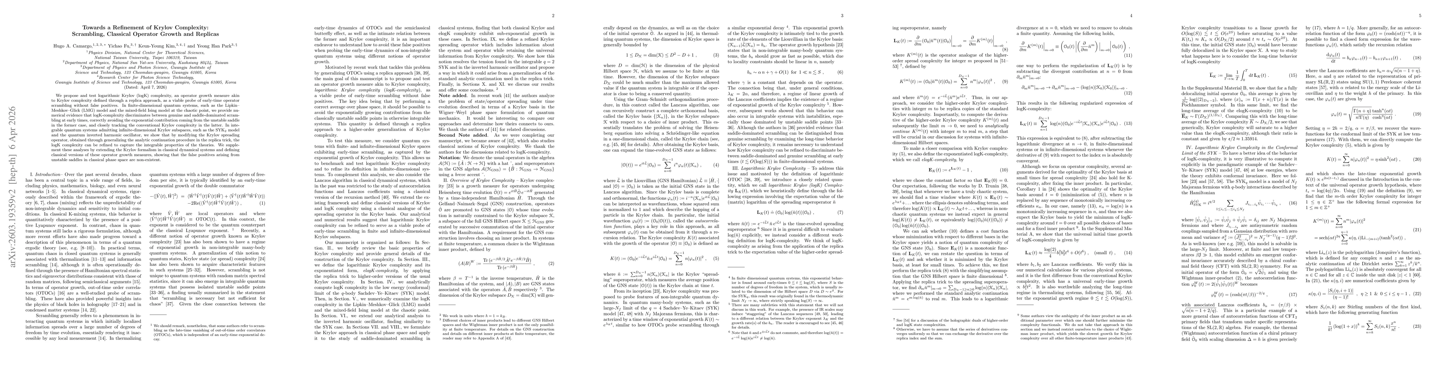 Thumbnail for Towards a Refinement of Krylov Complexity: Scrambling, Classical Operator Growth and Replicas
