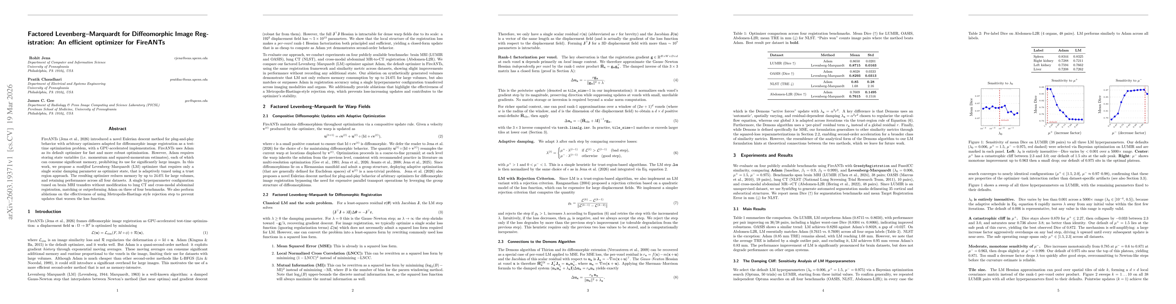 Thumbnail for Factored Levenberg-Marquardt for Diffeomorphic Image Registration: An efficient optimizer for FireANTs