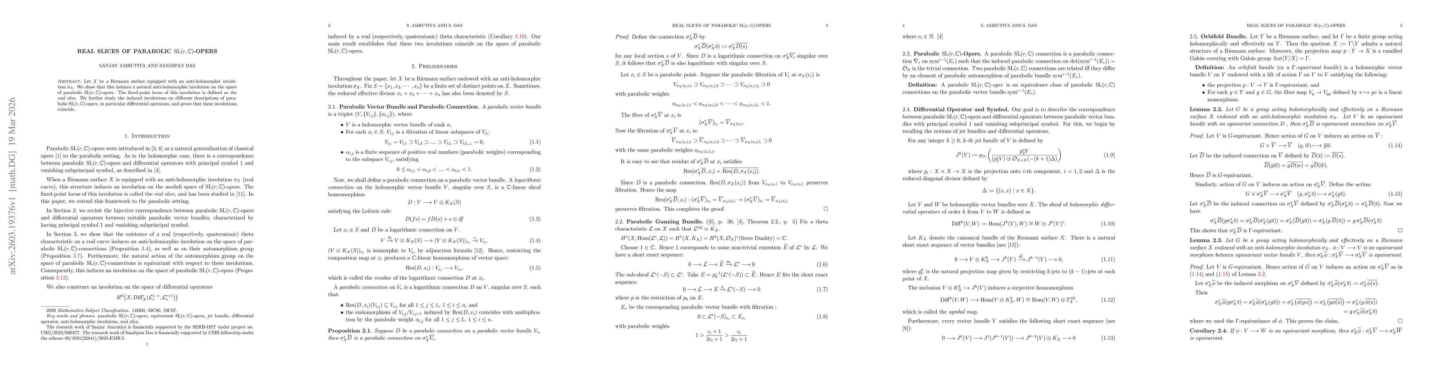 Thumbnail for Real Slices of Parabolic $\mathrm{SL}(r,\mathbb{C})$-Opers