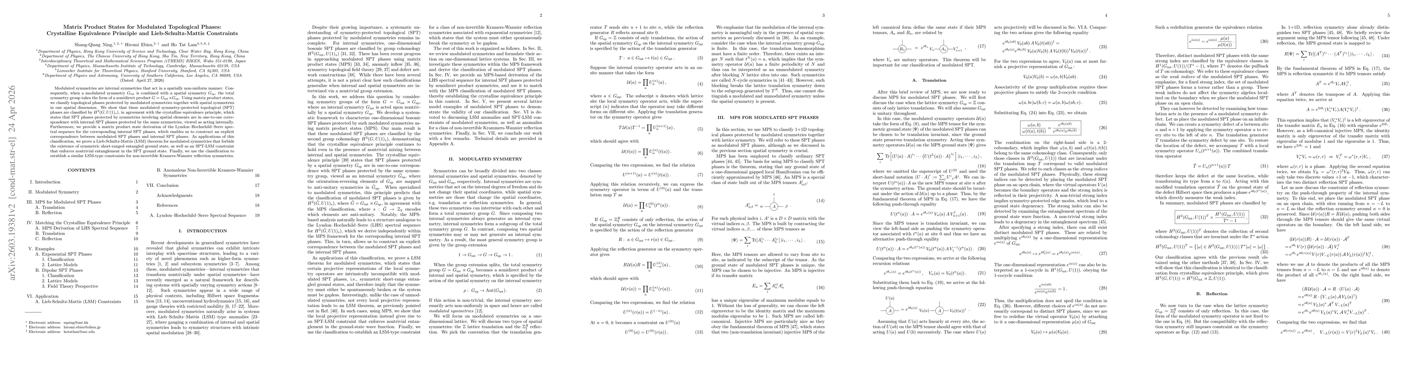 Thumbnail for Matrix Product States for Modulated Topological Phases: Crystalline Equivalence Principle and Lieb-Schultz-Mattis Constraints