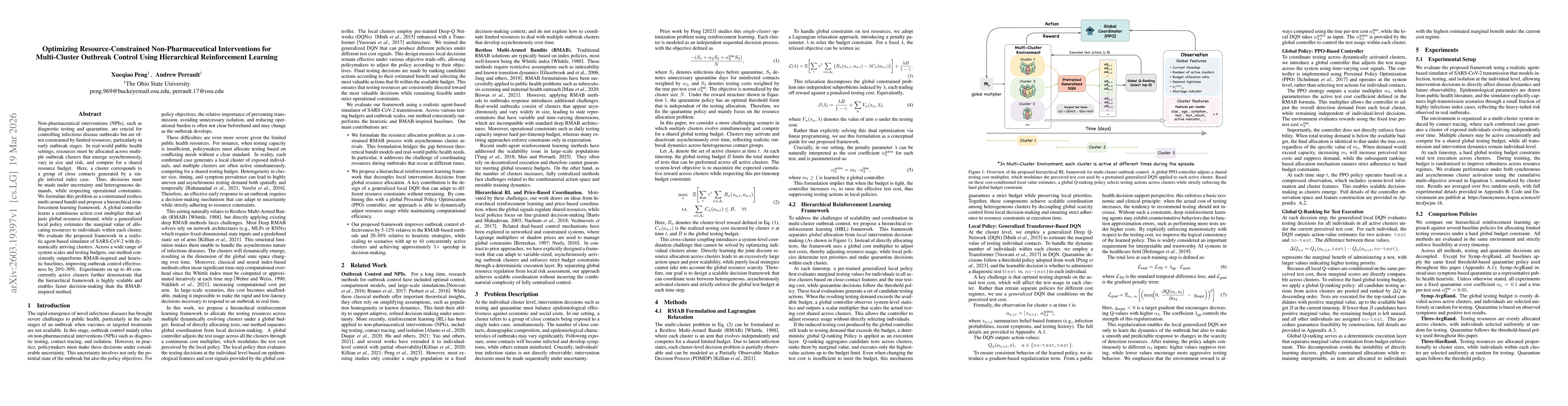 Thumbnail for Optimizing Resource-Constrained Non-Pharmaceutical Interventions for Multi-Cluster Outbreak Control Using Hierarchical Reinforcement Learning