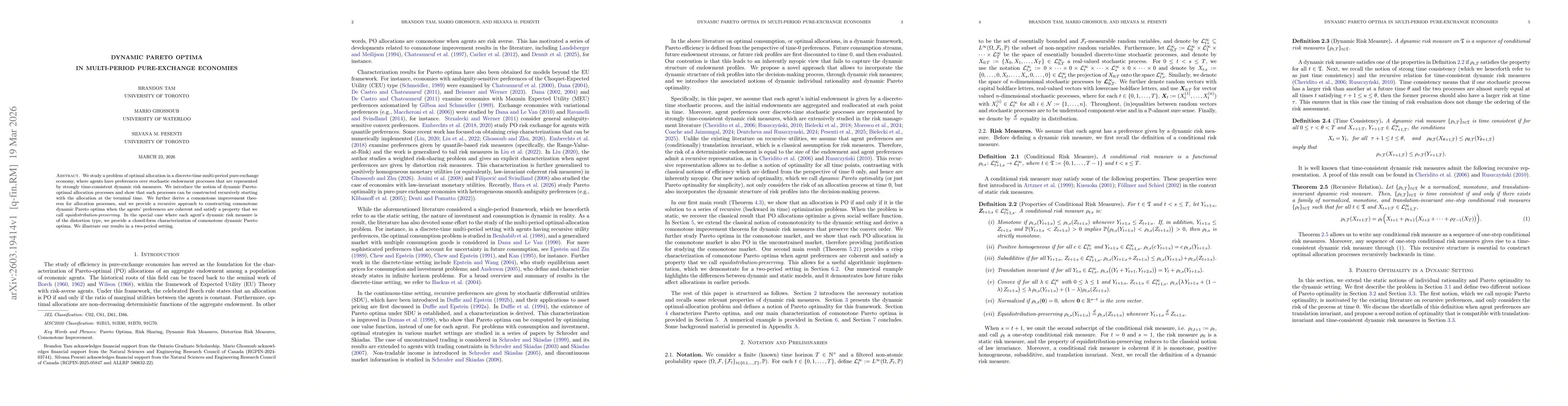 Thumbnail for Dynamic Pareto Optima in Multi-Period Pure-Exchange Economies