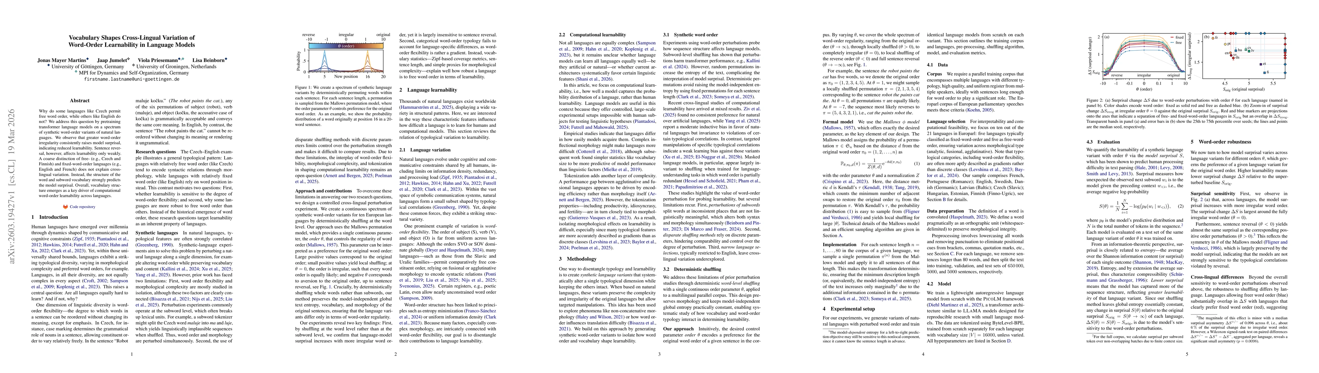 Thumbnail for Vocabulary shapes cross-lingual variation of word-order learnability in language models
