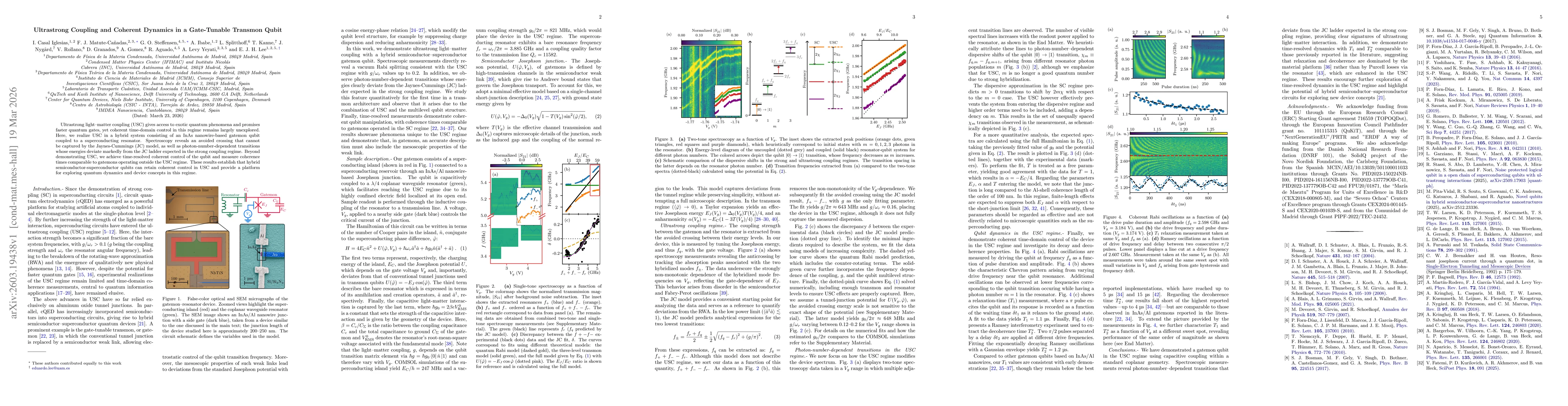 Thumbnail for Ultrastrong Coupling and Coherent Dynamics in a Gate-Tunable Transmon Qubit