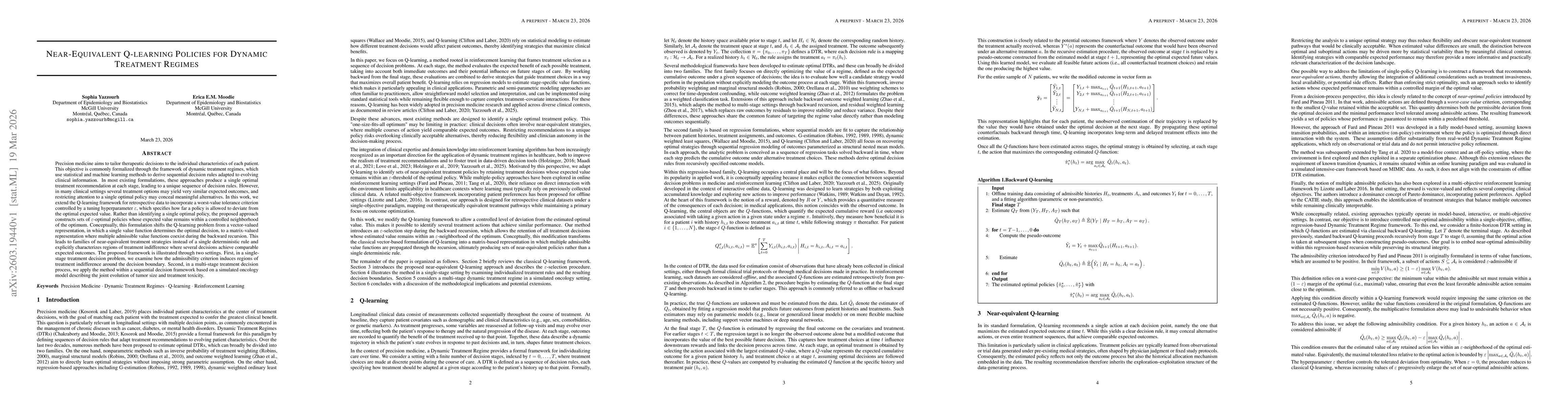 Thumbnail for Near-Equivalent Q-learning Policies for Dynamic Treatment Regimes