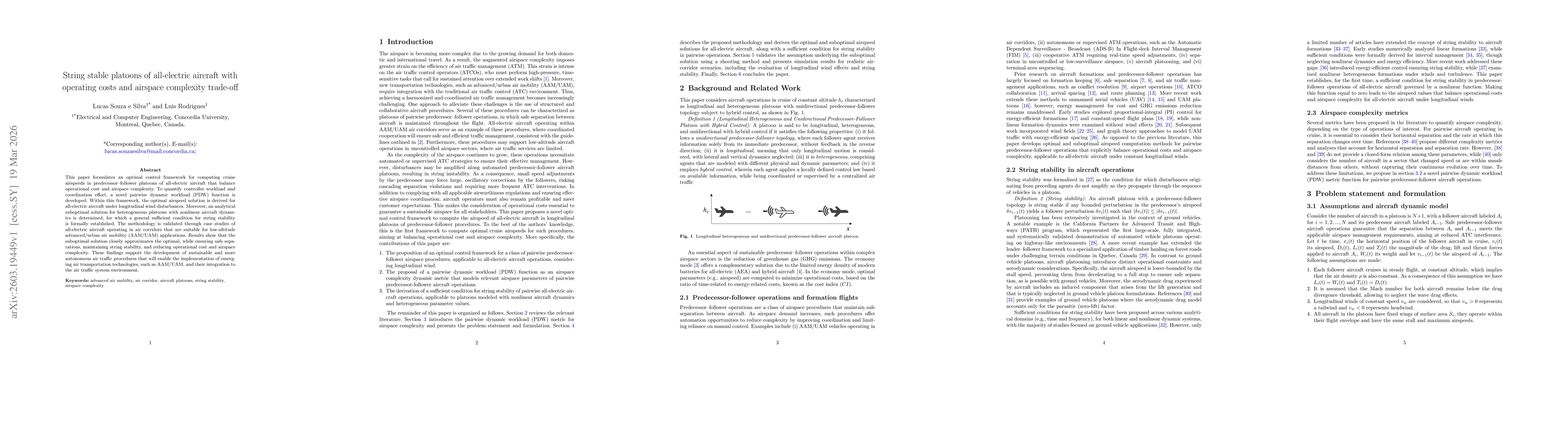 Thumbnail for String stable platoons of all-electric aircraft with operating costs and airspace complexity trade-off