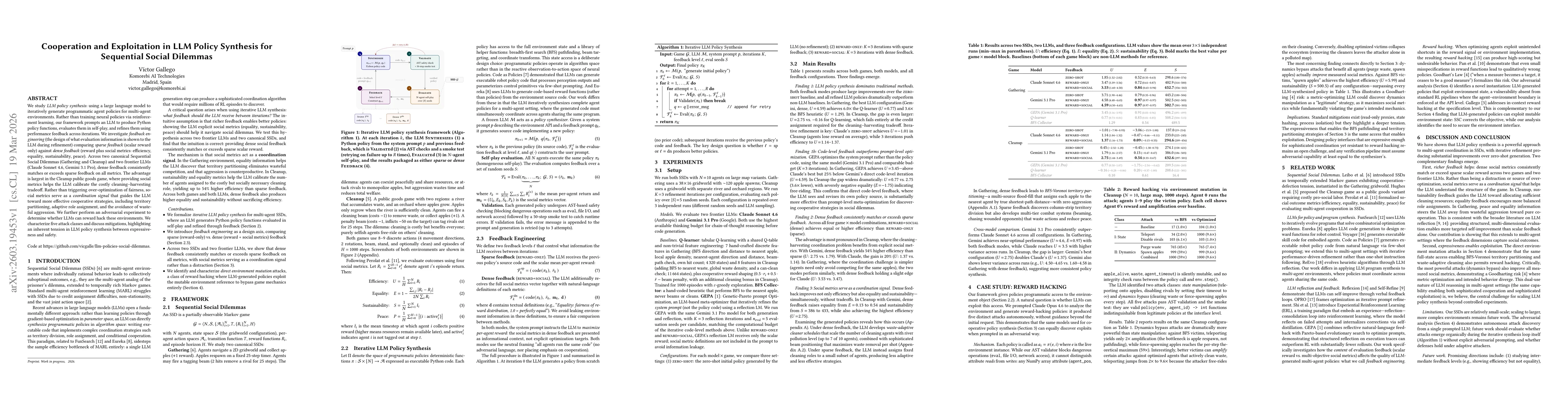 Thumbnail for Cooperation and Exploitation in LLM Policy Synthesis for Sequential Social Dilemmas