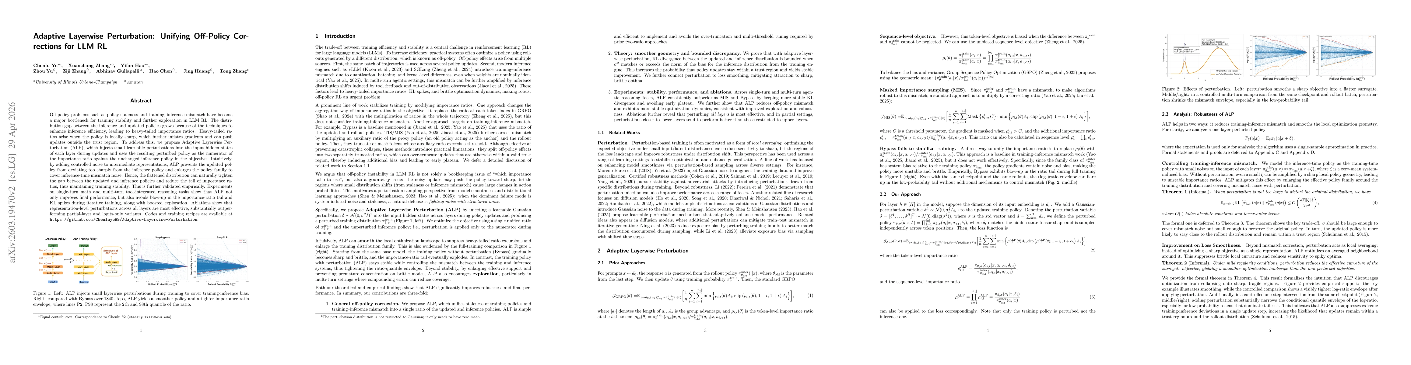 Thumbnail for Adaptive Layerwise Perturbation: Unifying Off-Policy Corrections for LLM RL