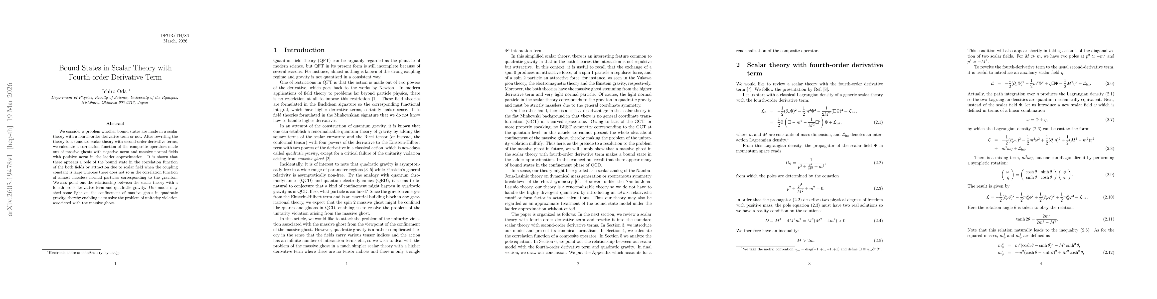 Thumbnail for Bound States in Scalar Theory with Fourth-order Derivative Term
