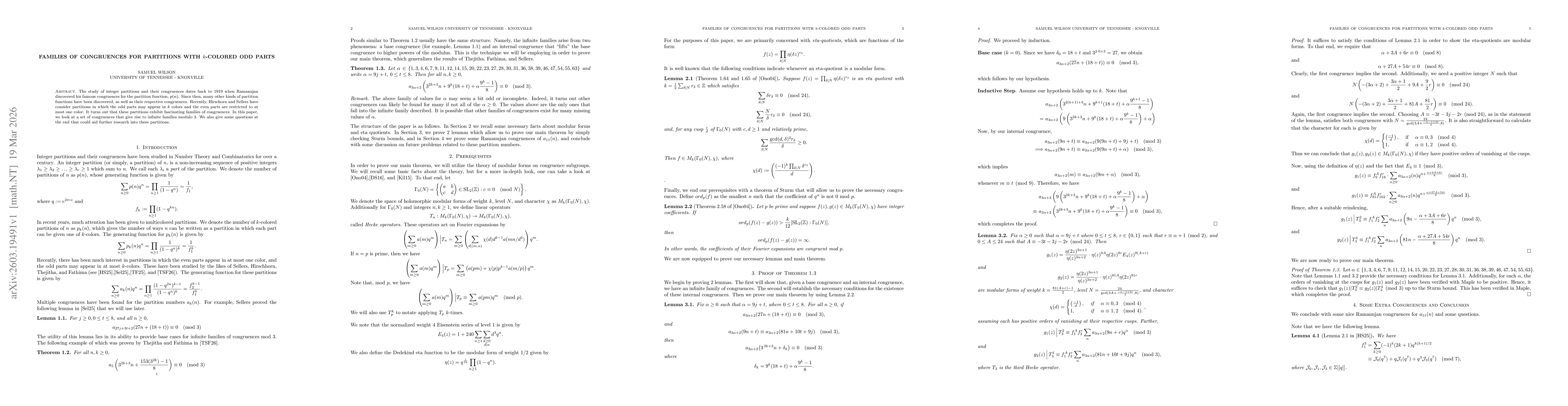 Thumbnail for Families of Congruences for Partitions with $k$-colored odd parts