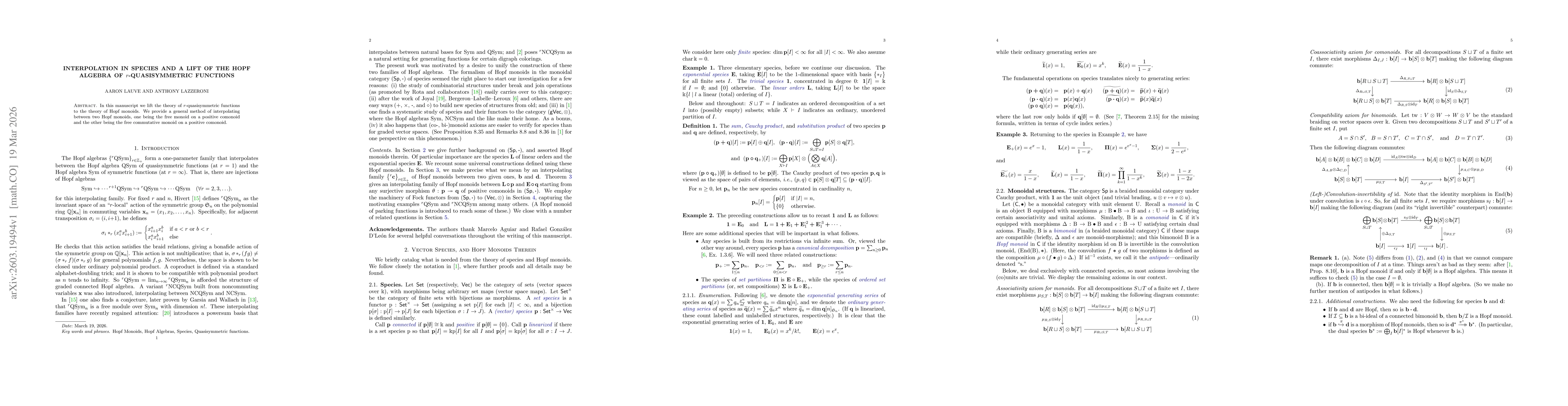 Thumbnail for Interpolation in Species and a Lift of the Hopf Algebra of r-Quasisymmetric Functions