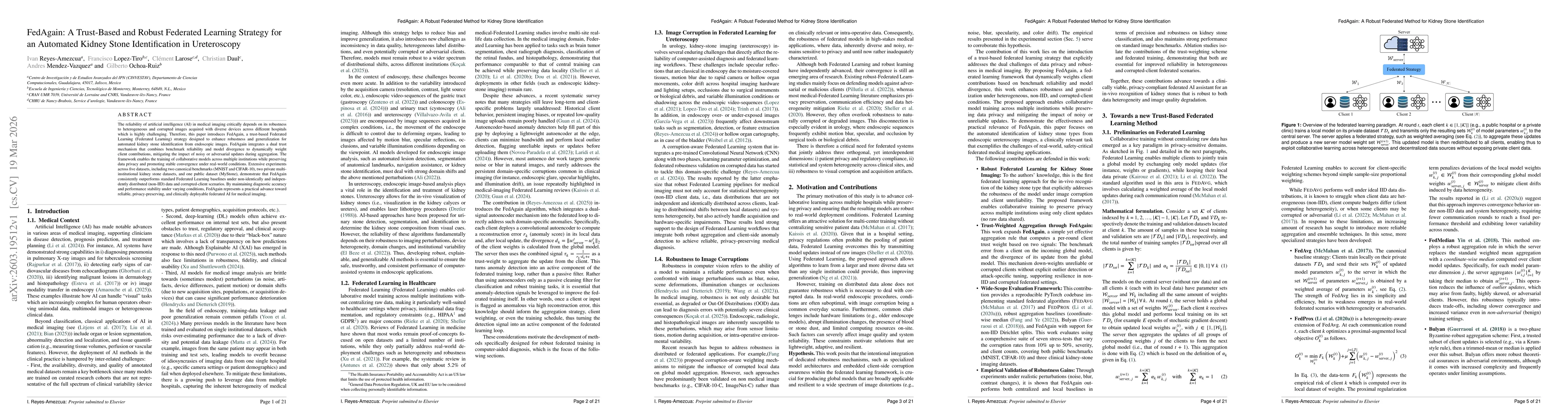 Thumbnail for FedAgain: A Trust-Based and Robust Federated Learning Strategy for an Automated Kidney Stone Identification in Ureteroscopy