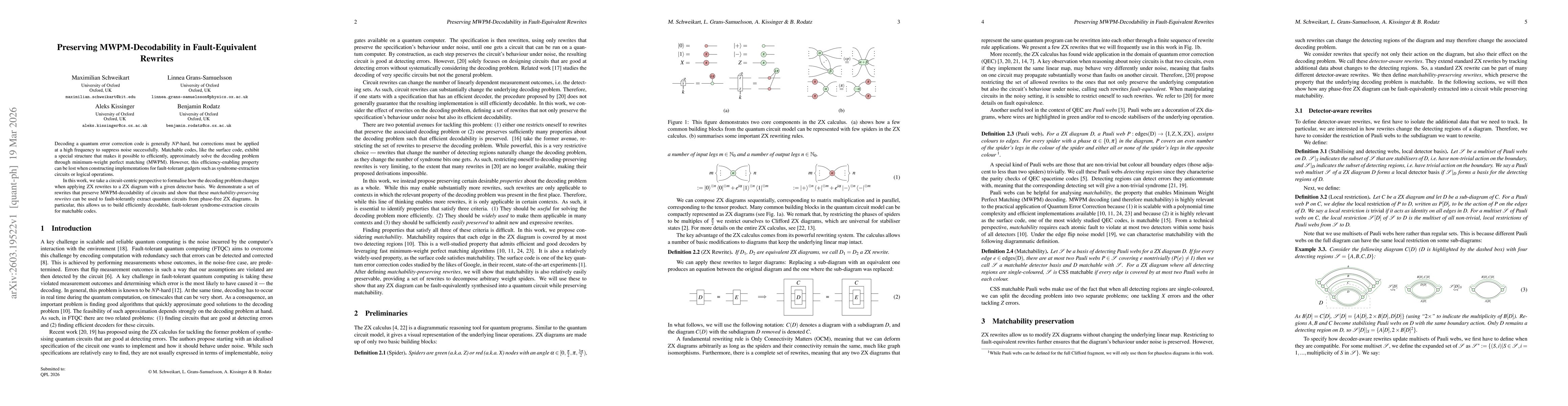 Thumbnail for Preserving MWPM-Decodability in Fault-Equivalent Rewrites