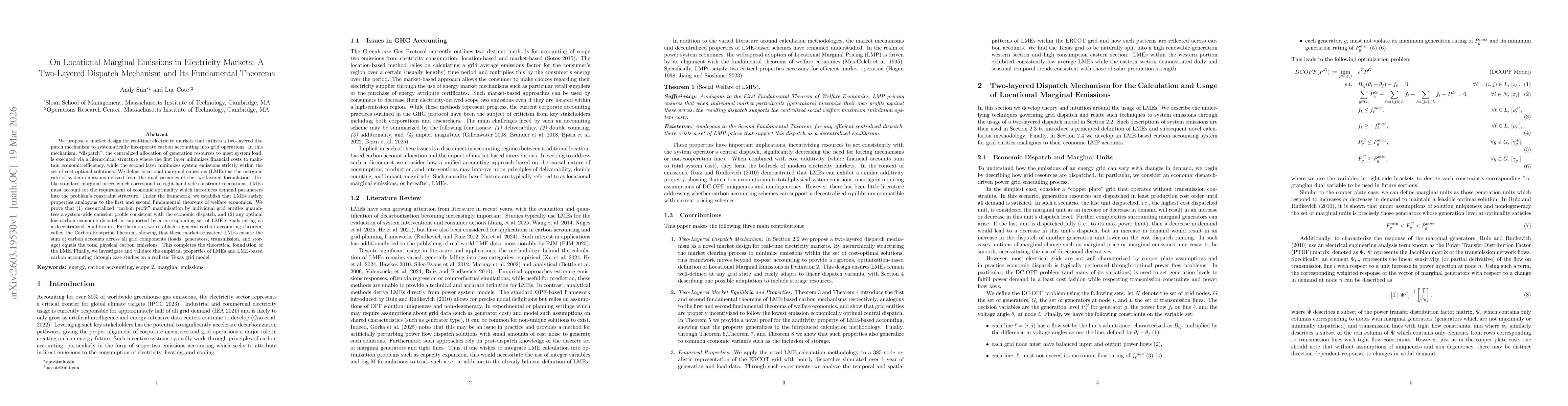 Thumbnail for On Locational Marginal Emissions in Electricity Markets: A Two-Layered Dispatch Mechanism and Its Fundamental Theorems