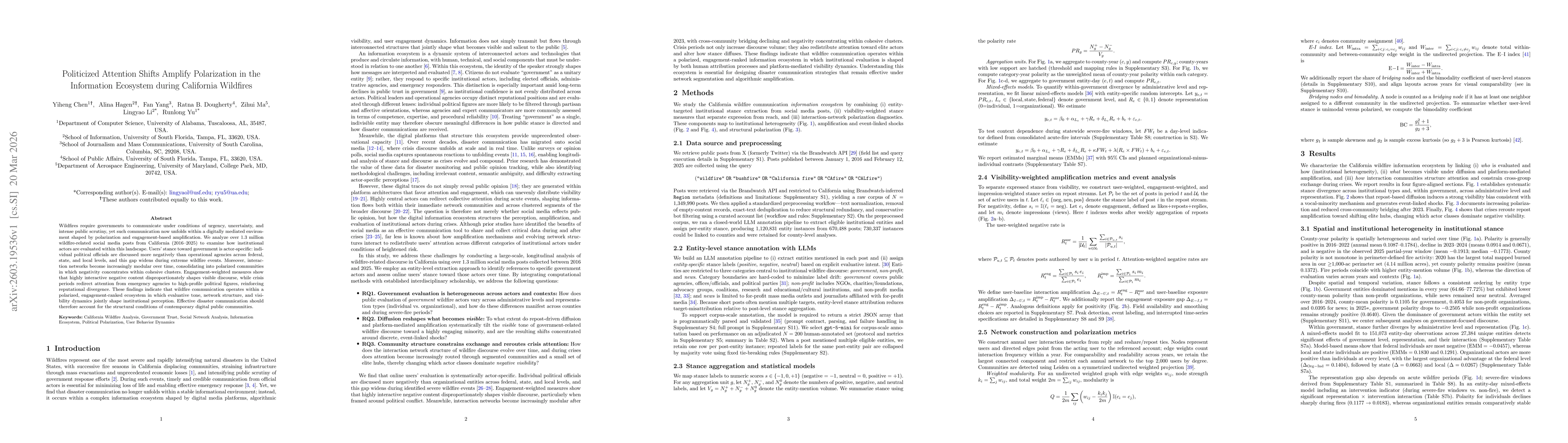 Thumbnail for Politicized Attention Shifts Amplify Polarization in the Information Ecosystem during California Wildfires