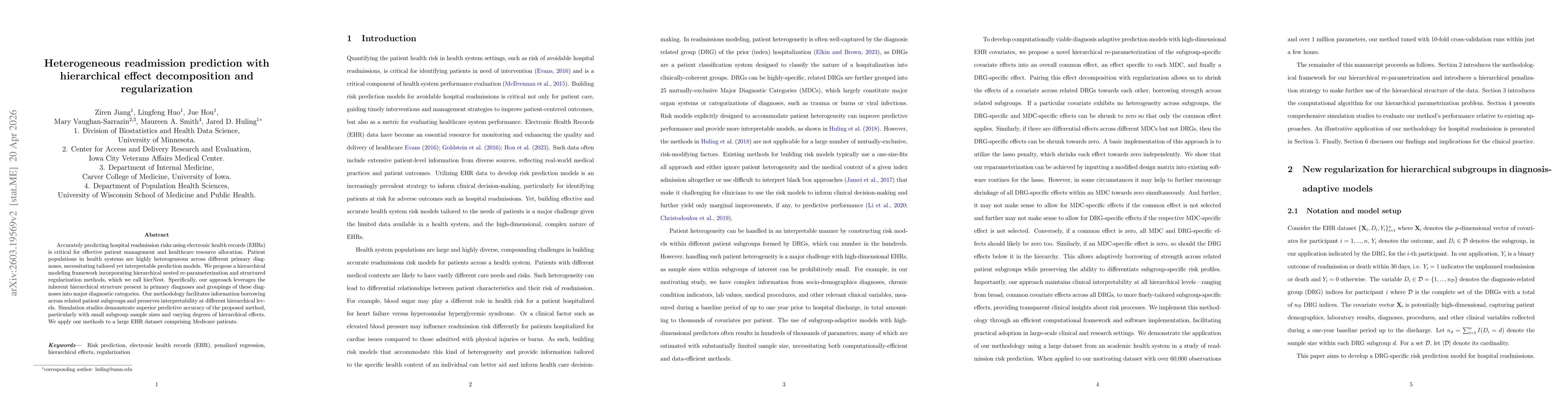 Thumbnail for Heterogeneous readmission prediction with hierarchical effect decomposition and regularization