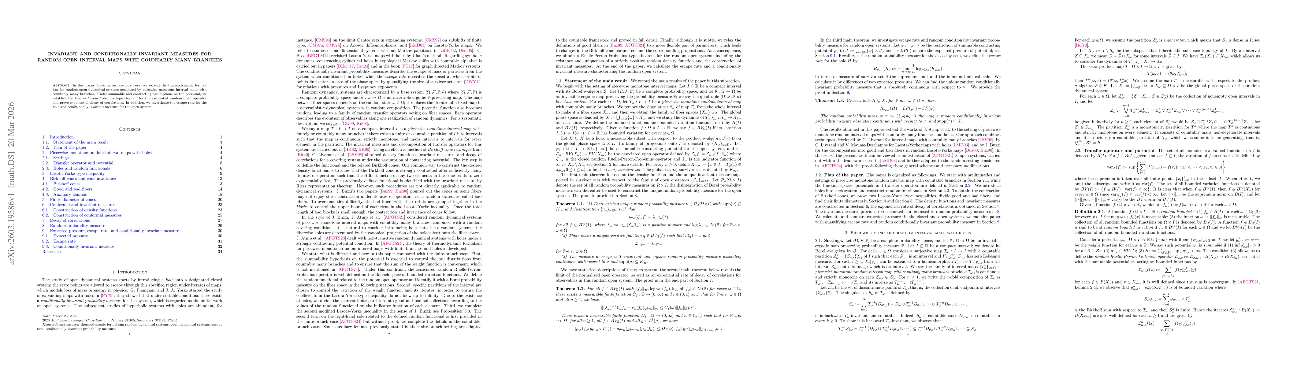 Thumbnail for Invariant and conditionally invariant measures for random open interval maps with countably many branches