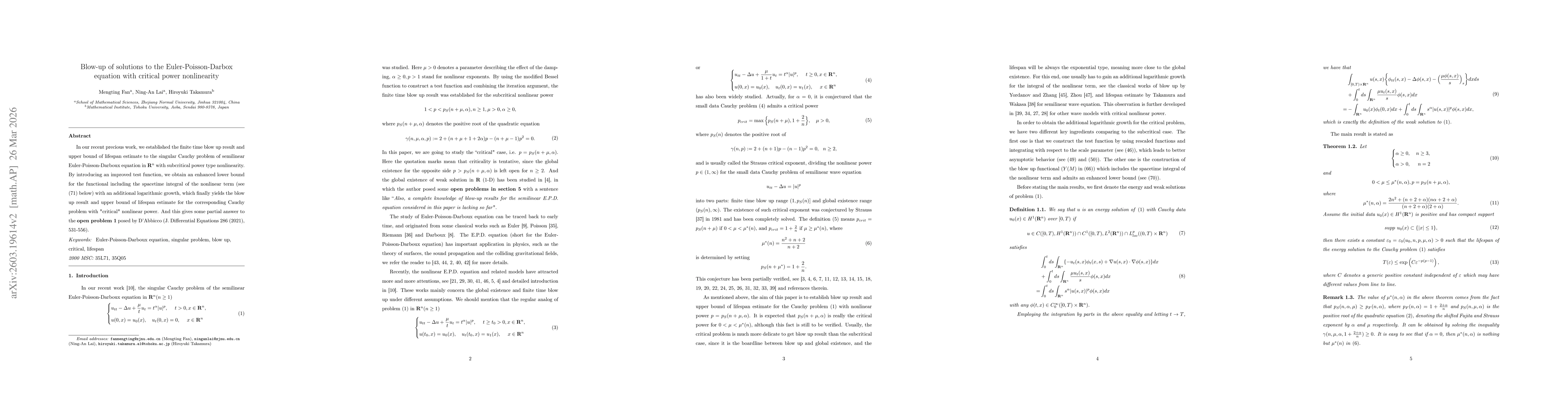 Thumbnail for Blow-up of solutions to the Euler-Poisson-Darbox equation with critical power nonlinearity