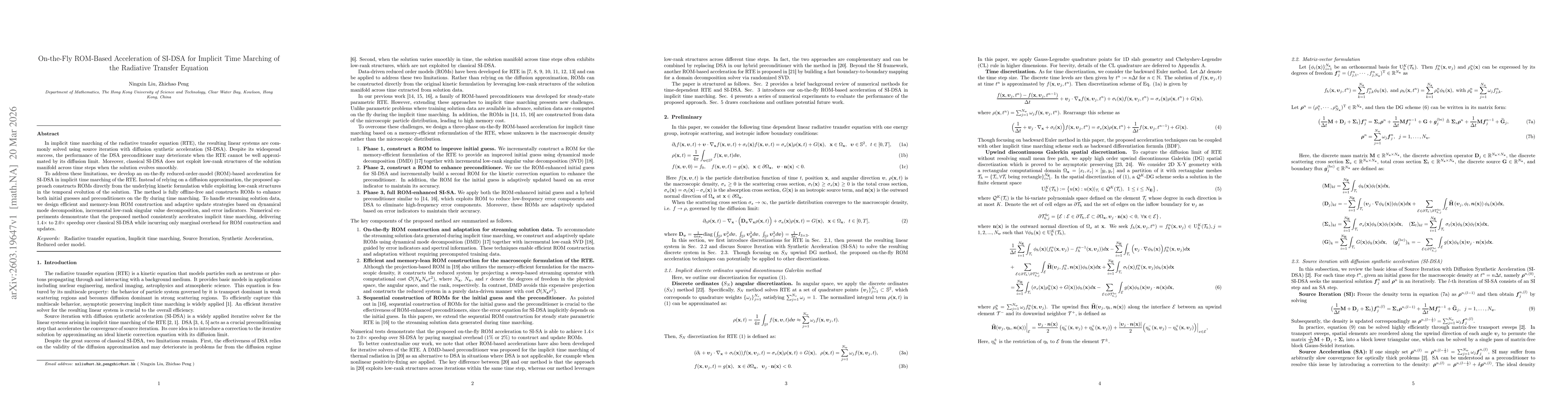 Thumbnail for On-the-Fly ROM-Based Acceleration of SI-DSA for Implicit Time Marching of the Radiative Transfer Equation