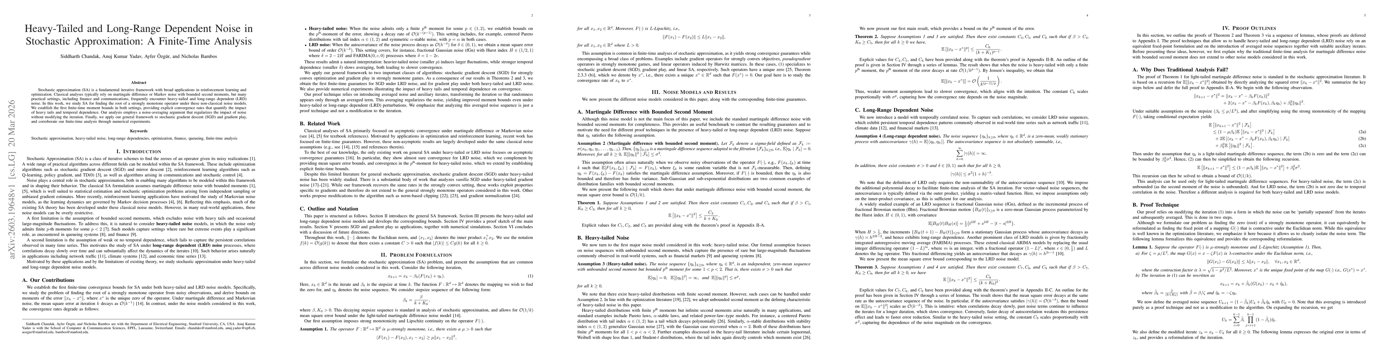 Thumbnail for Heavy-Tailed and Long-Range Dependent Noise in Stochastic Approximation: A Finite-Time Analysis