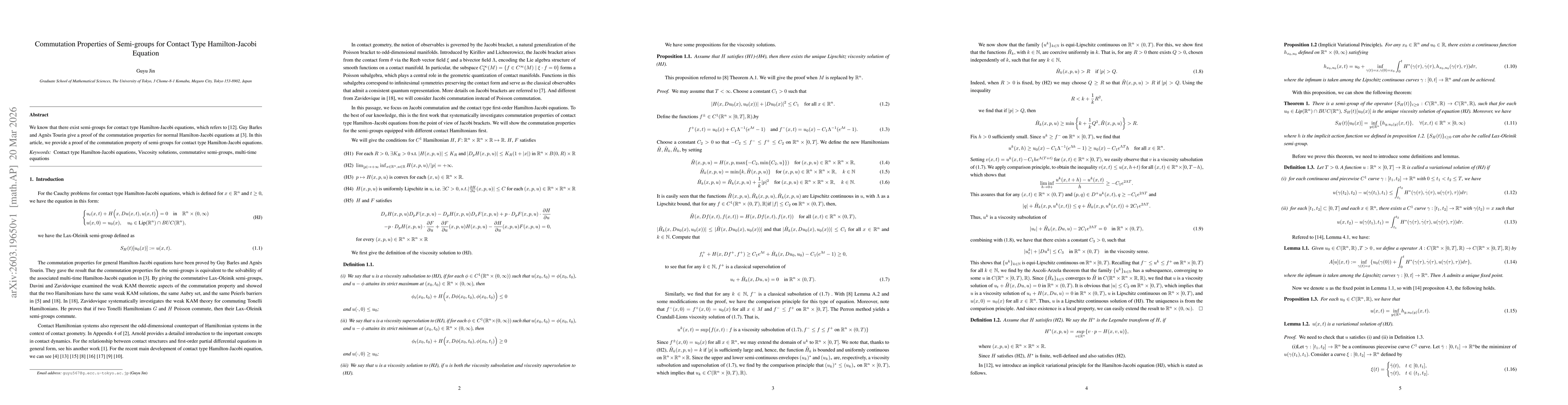 Thumbnail for Commutation Properties of Semi-groups for Contact Type Hamilton-Jacobi Equation