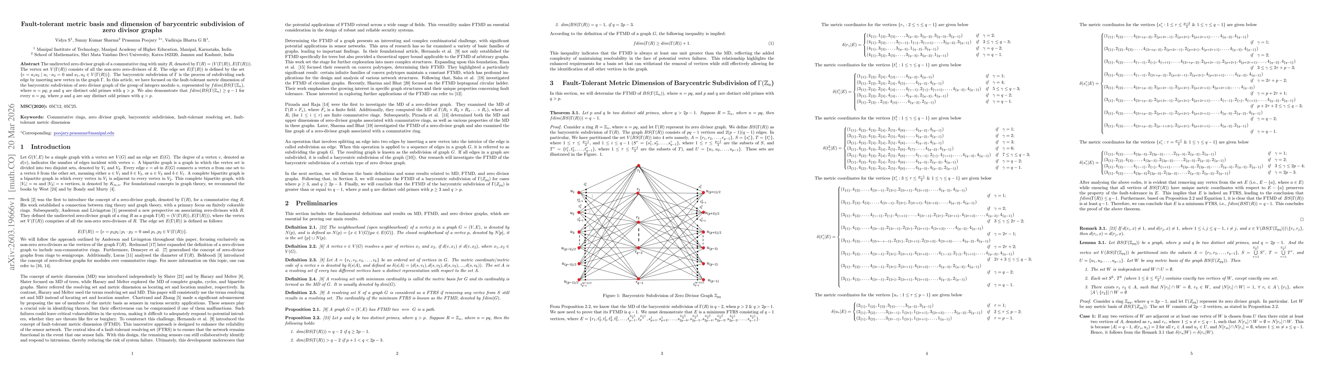 Thumbnail for Fault-tolerant metric basis and dimension of barycentric subdivision of zero divisor graphs