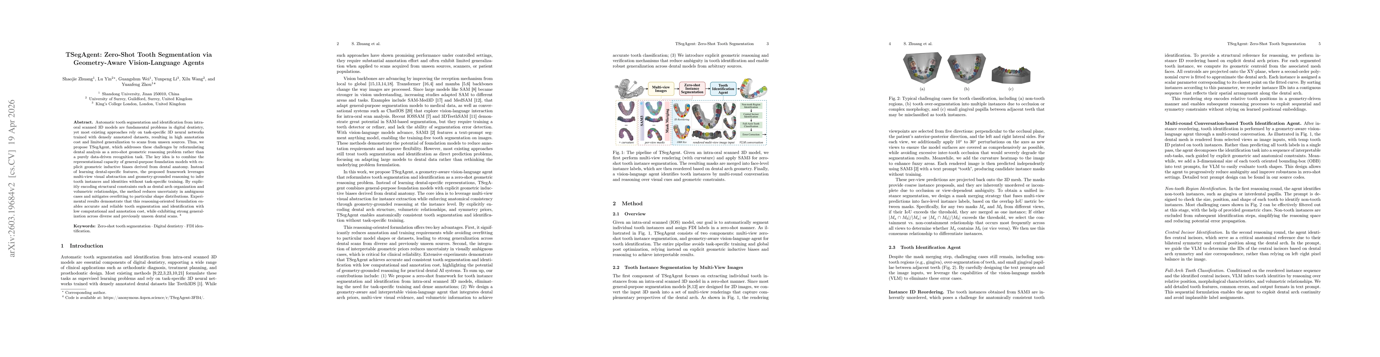 Thumbnail for TSegAgent: Zero-Shot Tooth Segmentation via Geometry-Aware Vision-Language Agents
