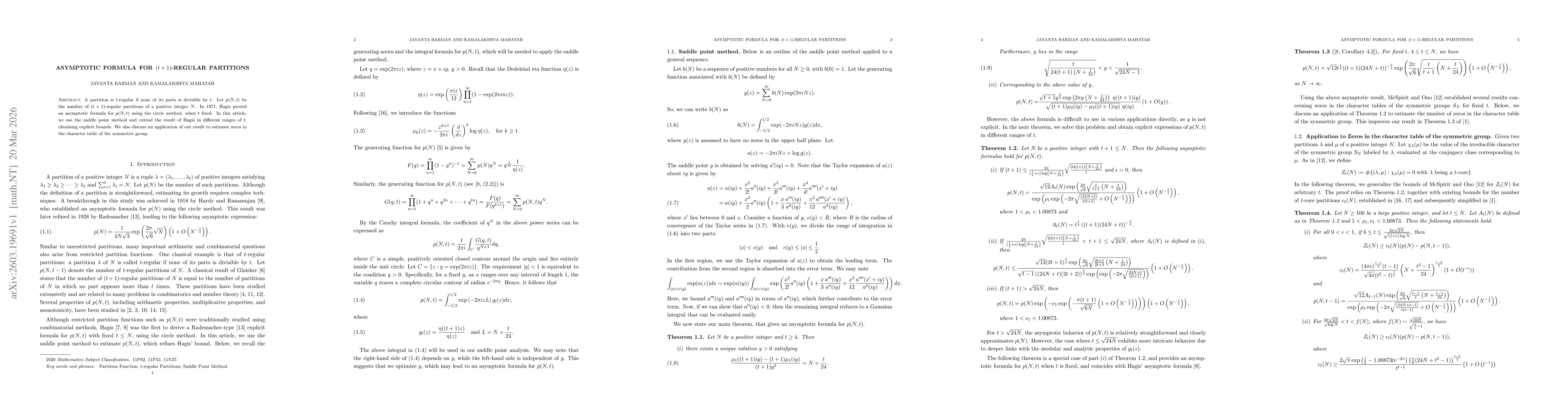 Thumbnail for Asymptotic Formula for $(t+1)$-Regular Partitions