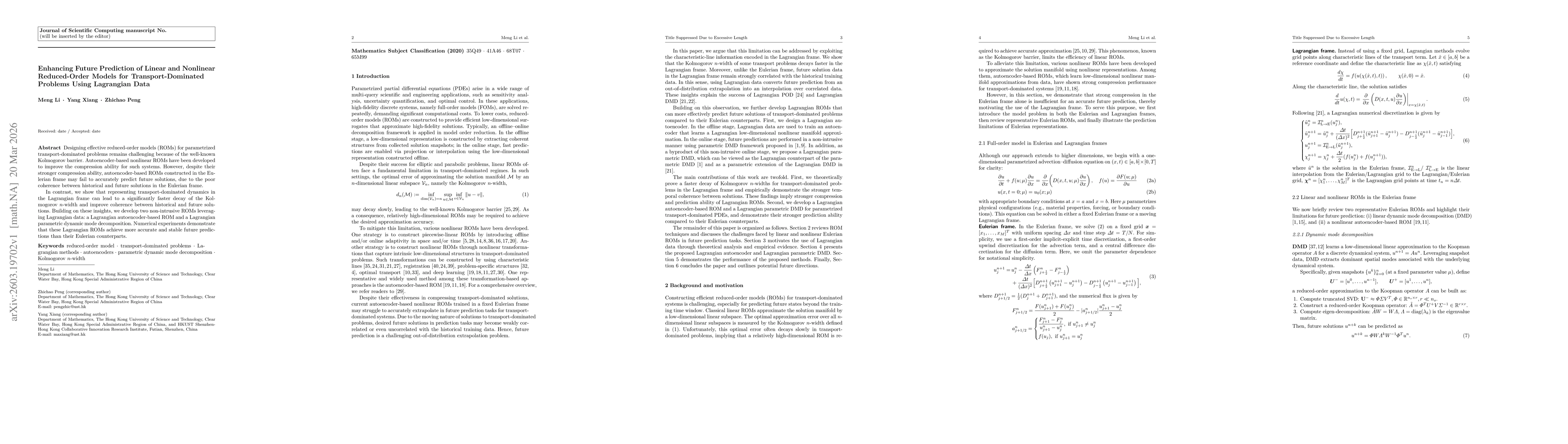Thumbnail for Enhancing Future Prediction of Linear and Nonlinear Reduced-Order Models for Transport-Dominated Problems Using Lagrangian Data