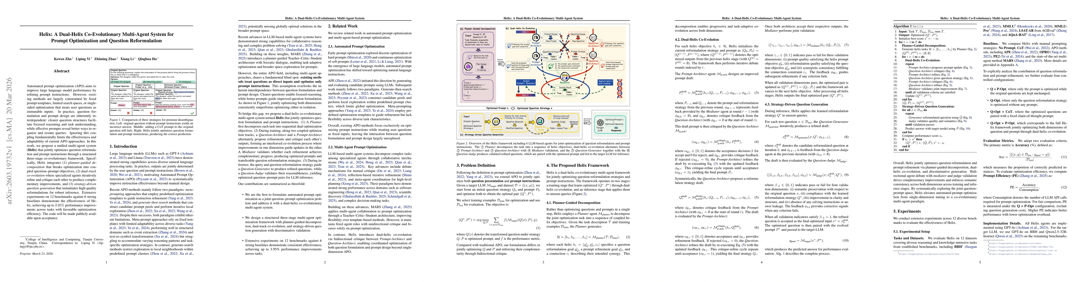 Thumbnail for Helix: A Dual-Helix Co-Evolutionary Multi-Agent System for Prompt Optimization and Question Reformulation