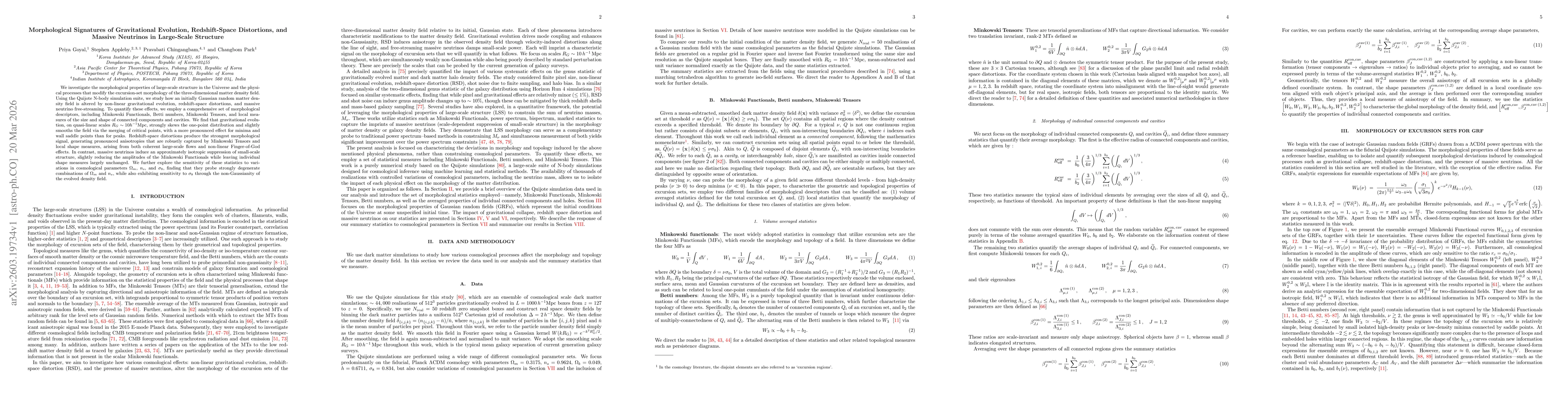 Thumbnail for Morphological Signatures of Gravitational Evolution, Redshift-Space Distortions, and Massive Neutrinos in Large-Scale Structure