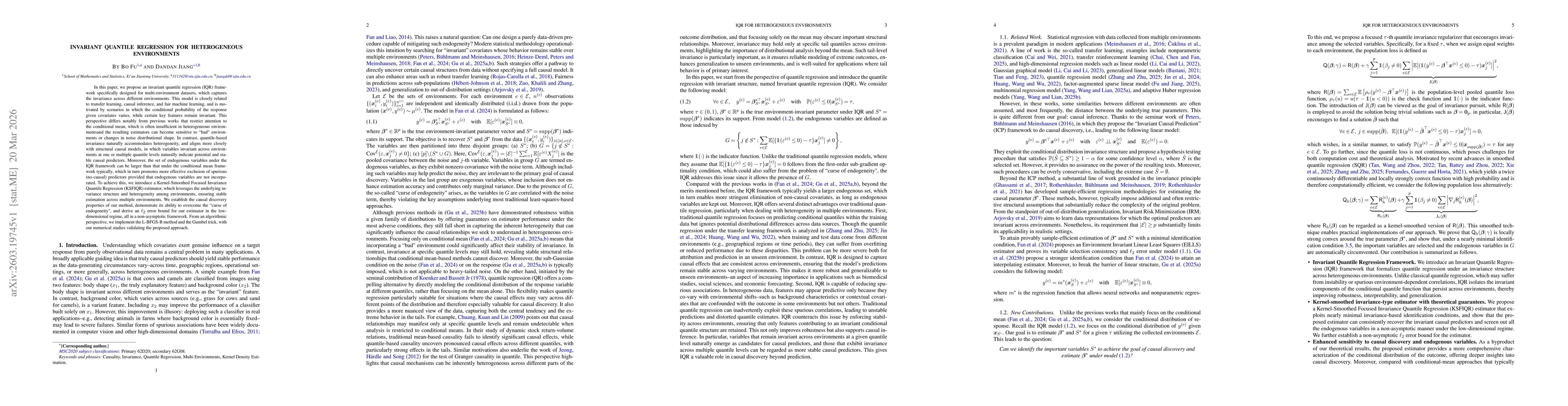 Thumbnail for Invariant quantile regression for heterogeneous environments