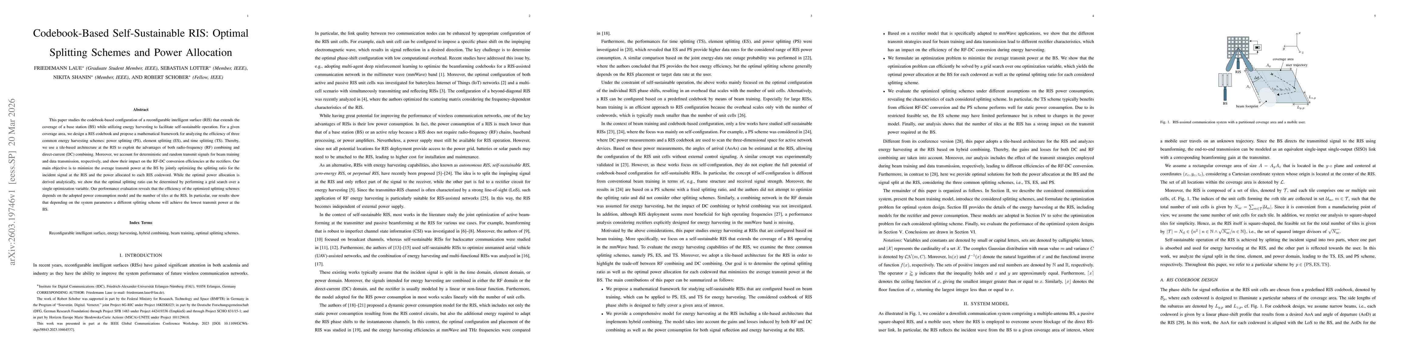 Thumbnail for Codebook-Based Self-Sustainable RIS: Optimal Splitting Schemes and Power Allocation