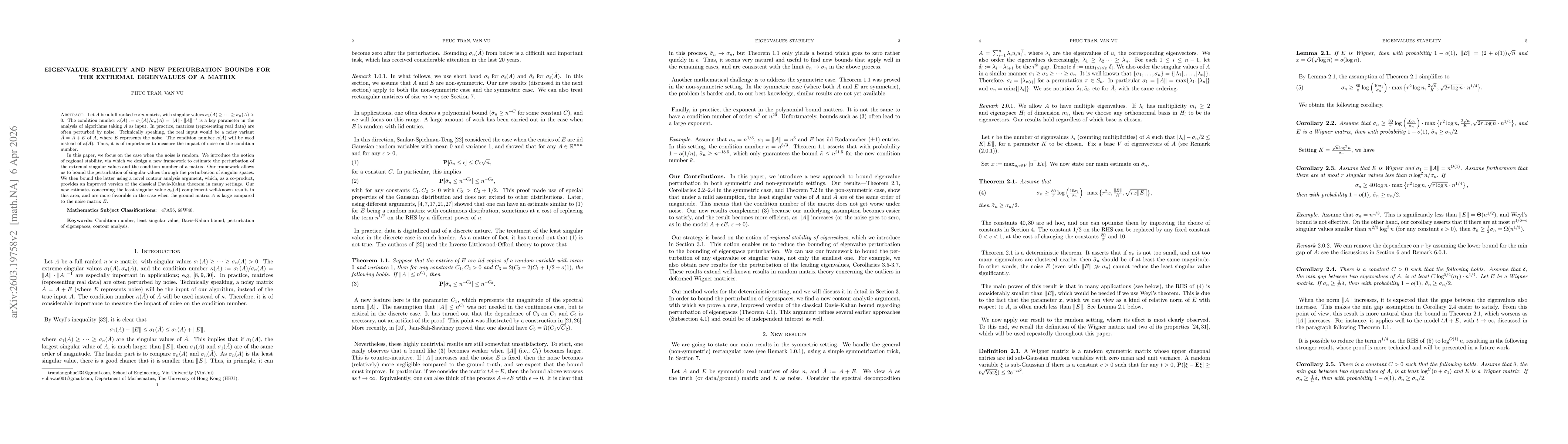Thumbnail for Eigenvalue Stability and New Perturbation Bounds for the extremal eigenvalues of a matrix