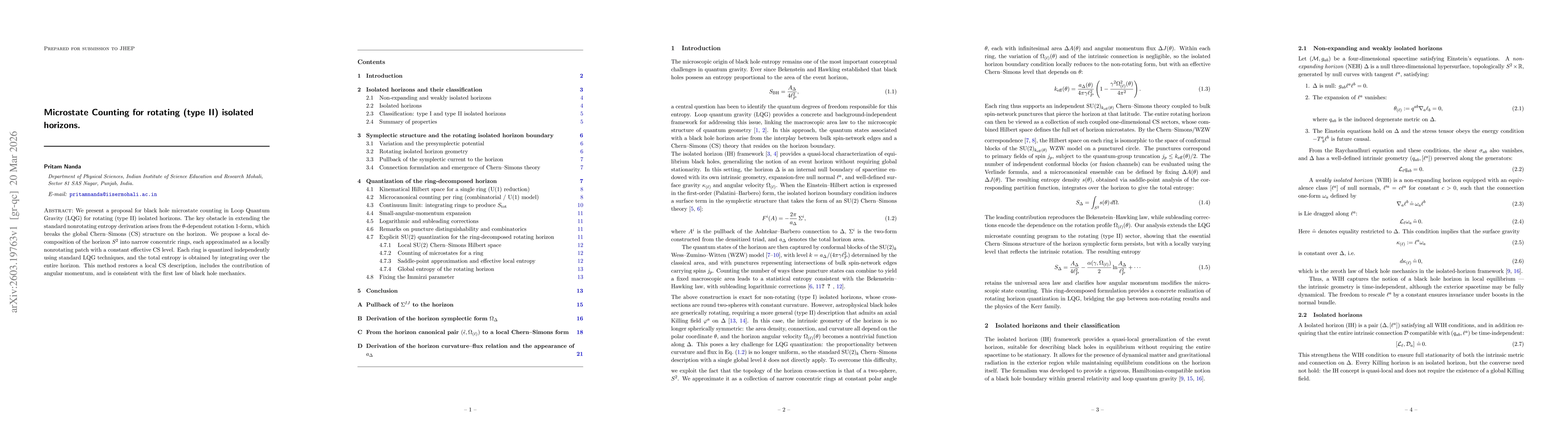 Thumbnail for Microstate Counting for rotating (type~II) isolated horizons