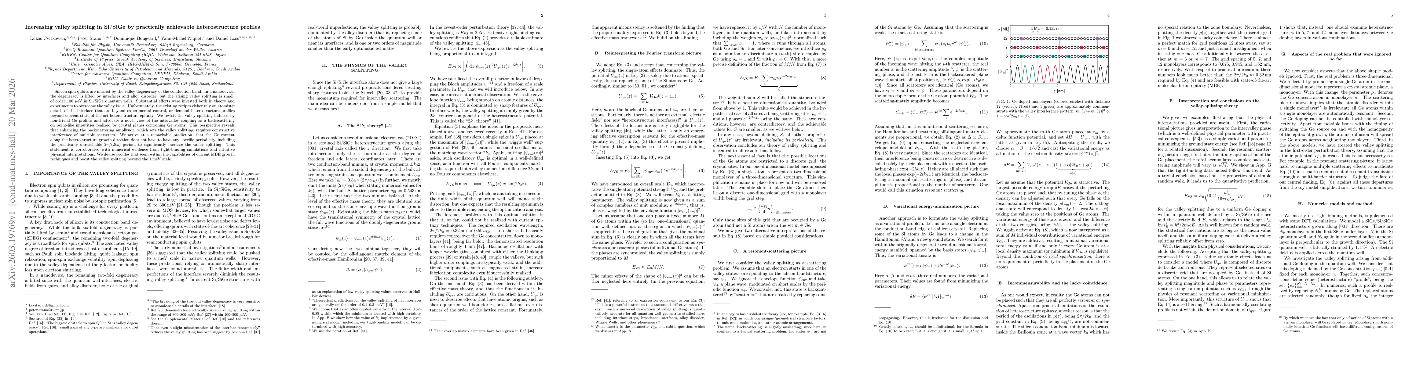 Thumbnail for Increasing valley splitting in Si/SiGe by practically achievable heterostructure profiles