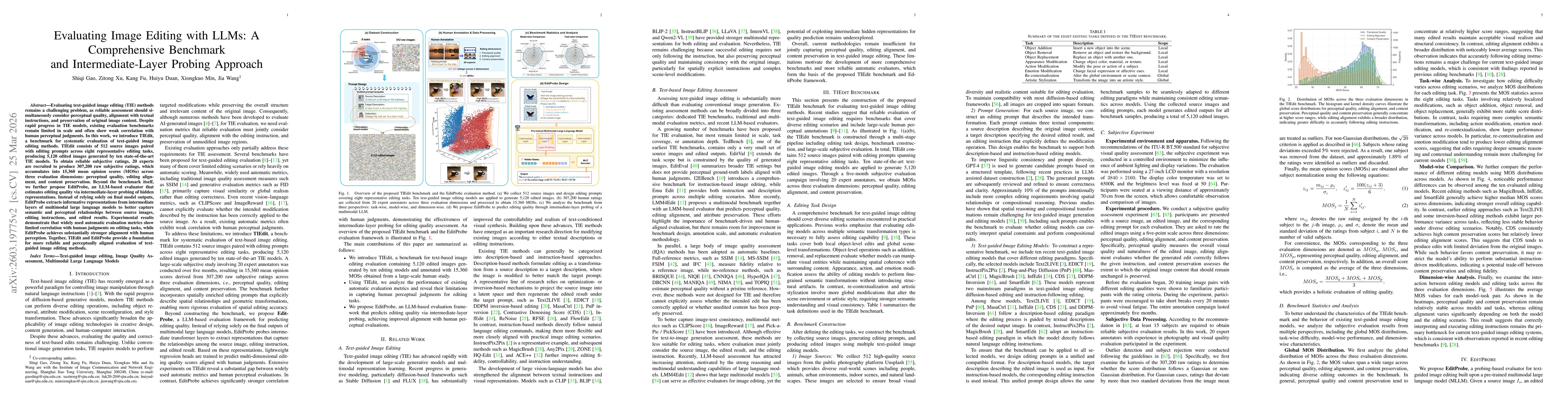 Thumbnail for Evaluating Image Editing with LLMs: A Comprehensive Benchmark and Intermediate-Layer Probing Approach