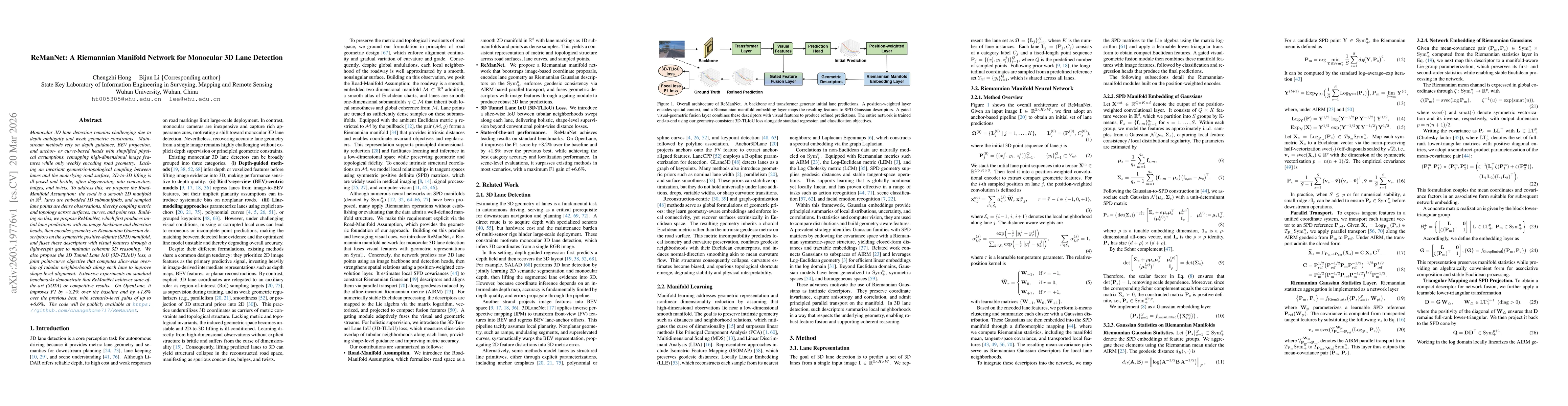 Thumbnail for ReManNet: A Riemannian Manifold Network for Monocular 3D Lane Detection