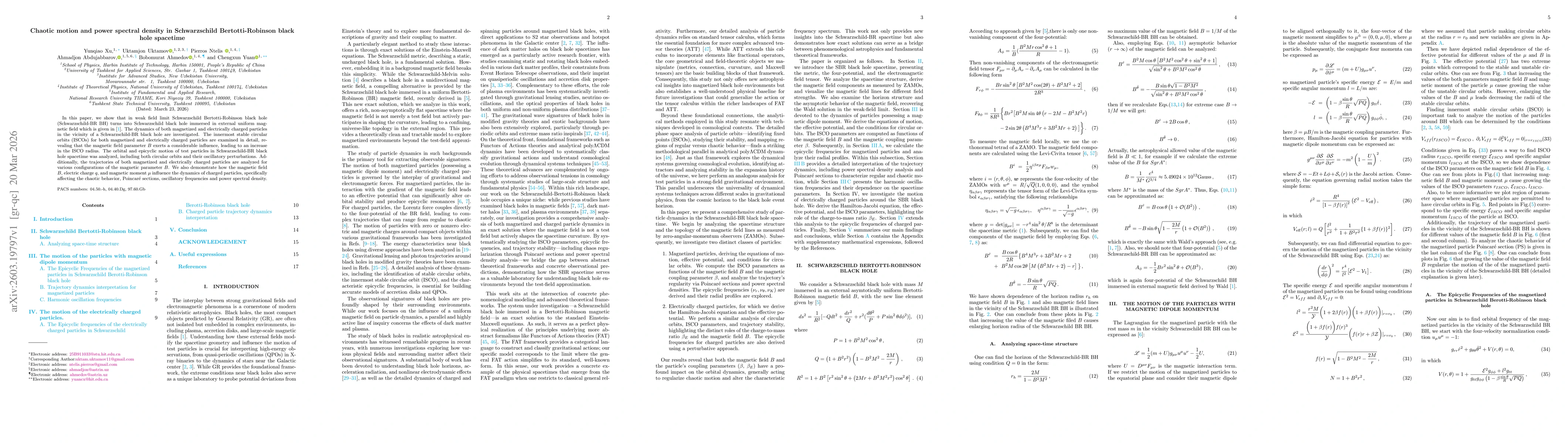 Thumbnail for Chaotic motion and power spectral density in Schwarzschild Bertotti-Robinson black hole spacetime