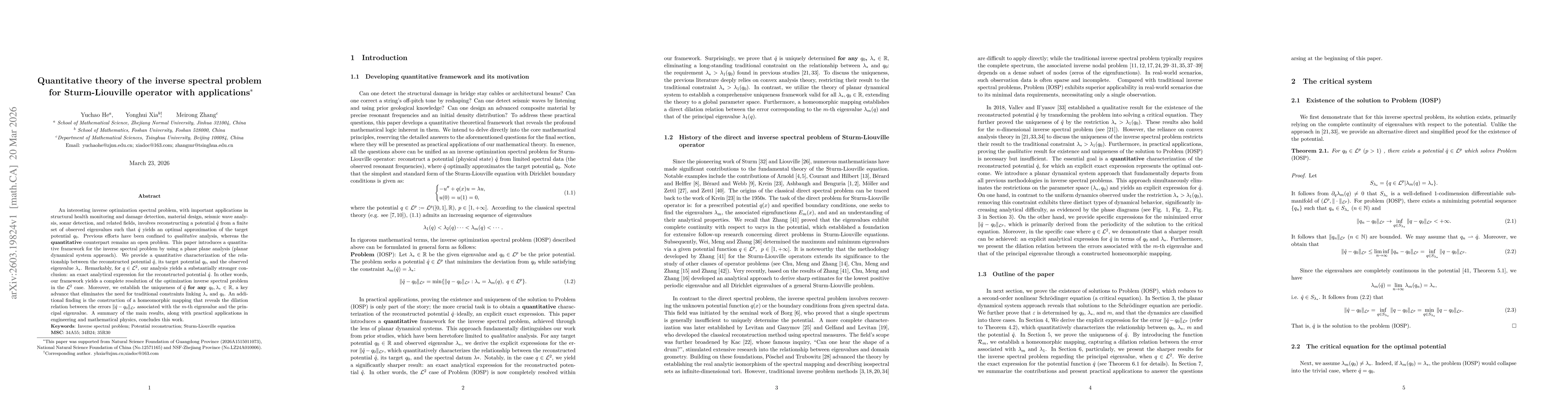 Thumbnail for Quantitative theory of the inverse spectral problem for Sturm-Liouville operator with applications