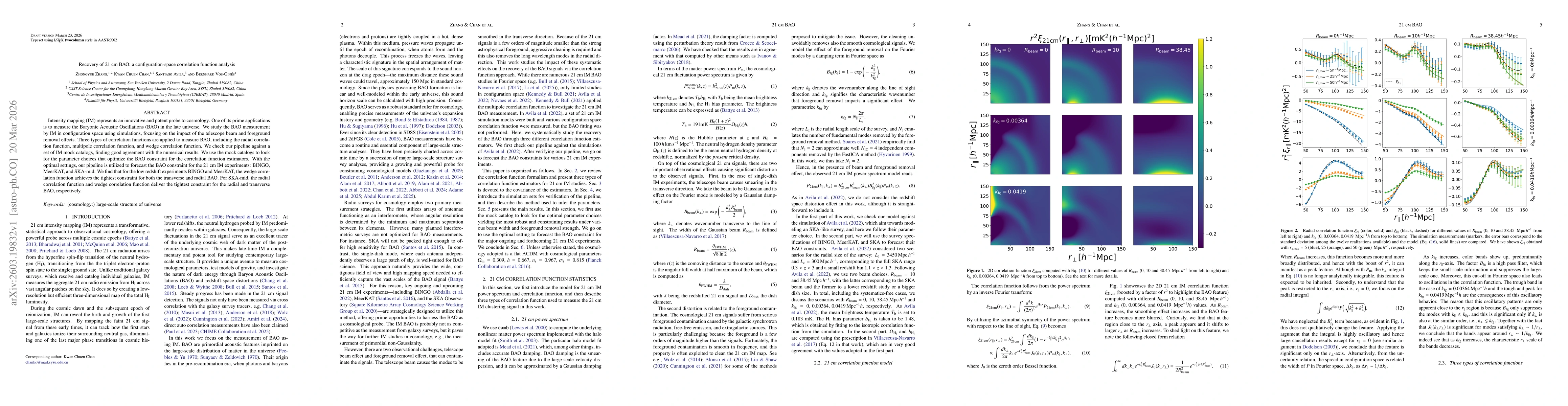Thumbnail for Recovery of 21 cm BAO: a configuration-space correlation function analysis