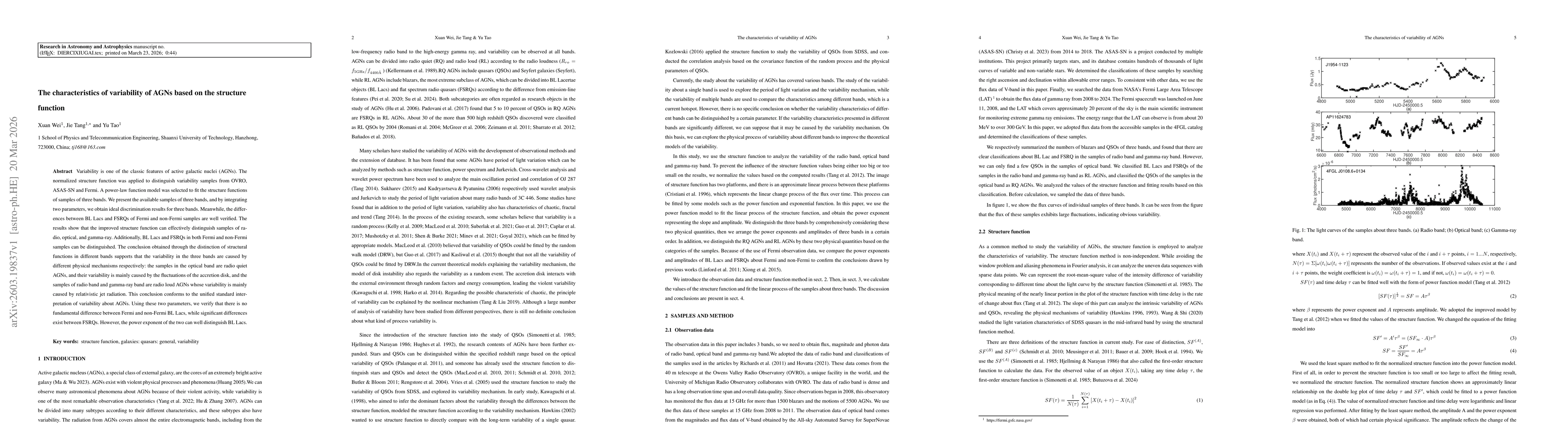 Thumbnail for The characteristics of variability of AGNs based on the structure function