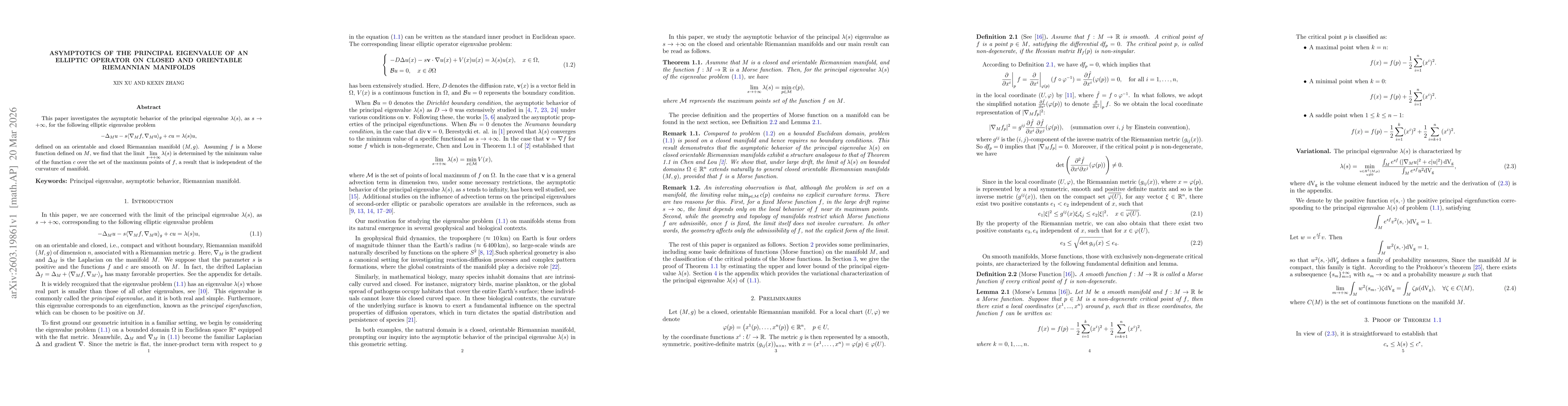 Thumbnail for Asymptotics of the principal eigenvalue of an elliptic operator on closed and orientable Riemannian manifolds