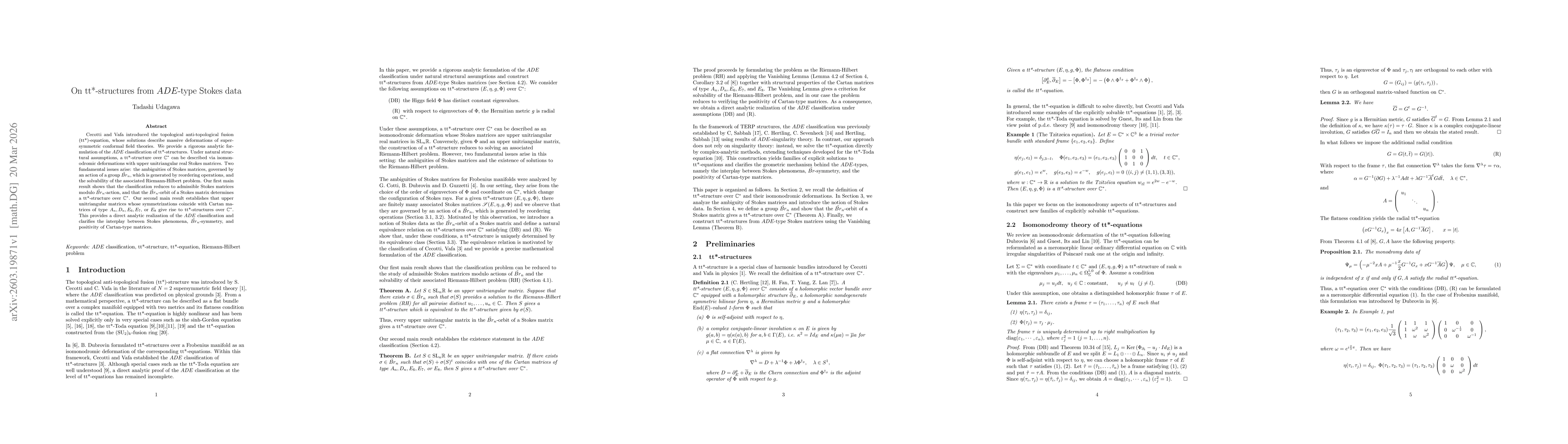 Thumbnail for On tt*-structures from $ADE$-type Stokes data