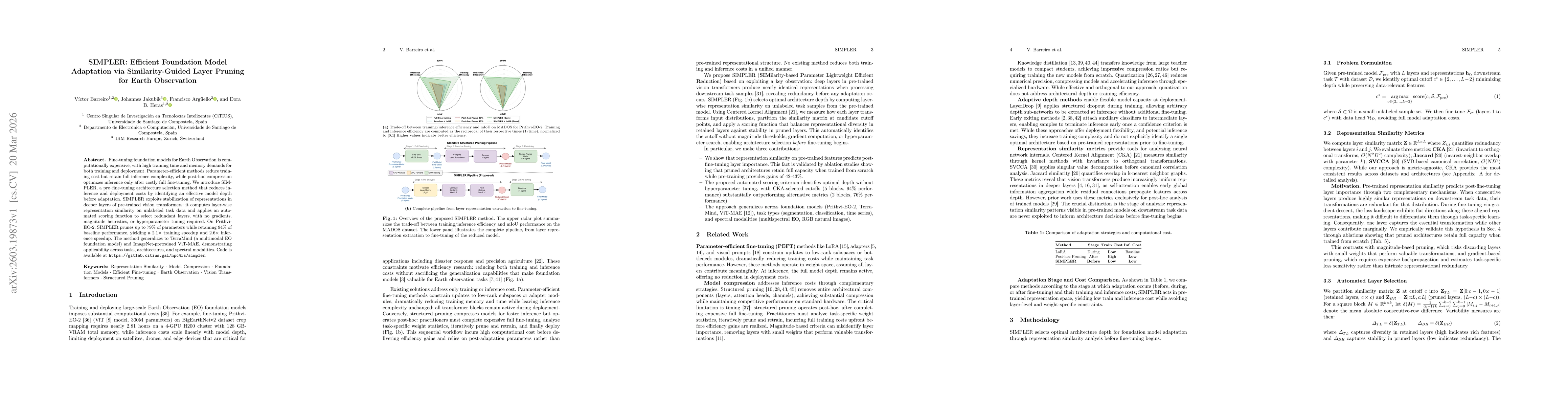 Thumbnail for SIMPLER: Efficient Foundation Model Adaptation via Similarity-Guided Layer Pruning for Earth Observation