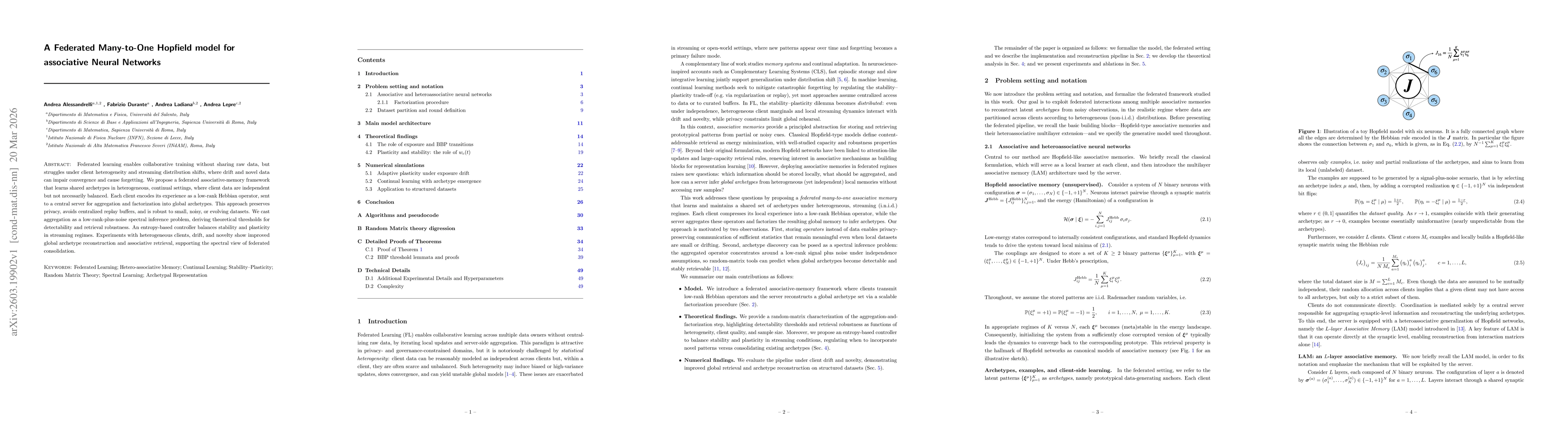 Thumbnail for A Federated Many-to-One Hopfield model for associative Neural Networks