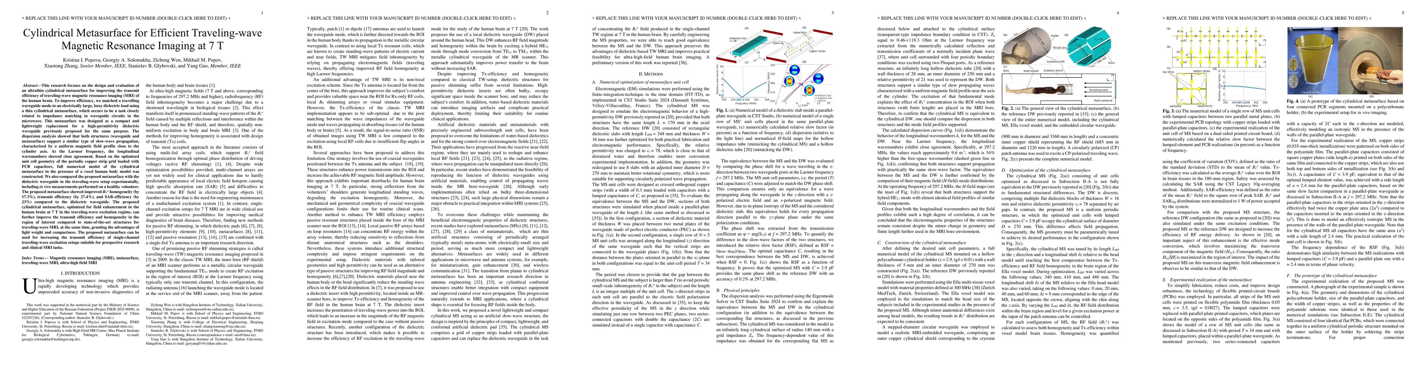 Thumbnail for Cylindrical Metasurface for Efficient Traveling-wave MRI at 7 T