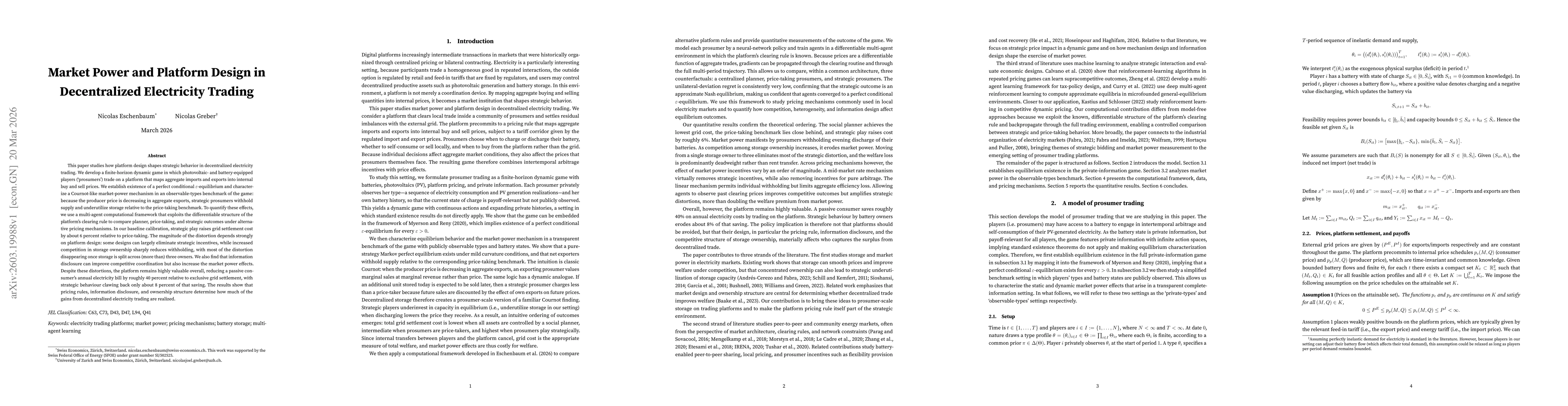 Thumbnail for Market Power and Platform Design in Decentralized Electricity Trading